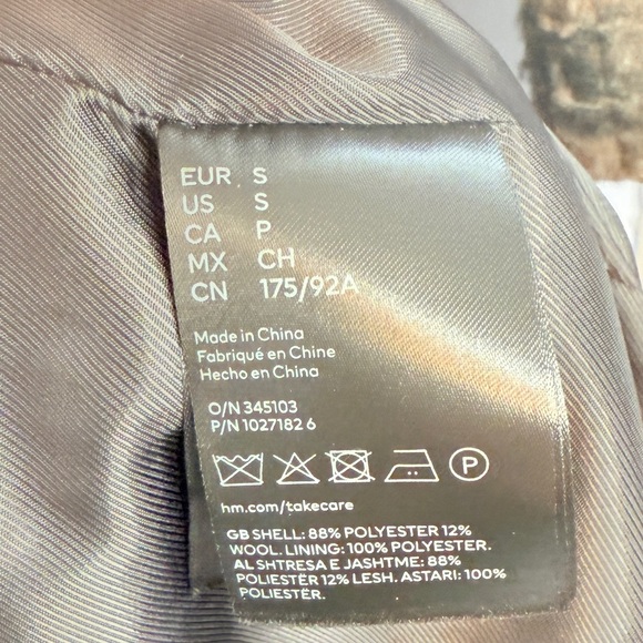 H&M men’s wool blend plaid coat gray tan black size Small - Picture 7 of 10